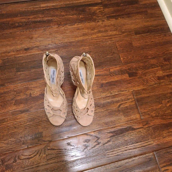 Jimmy Choo Embrace Peforated Beige Suede Sandal Size 40 - Picture 3 of 6